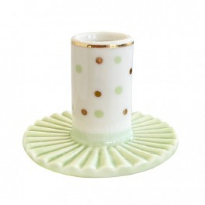Подсвечник holder round pale green w gold dots small
